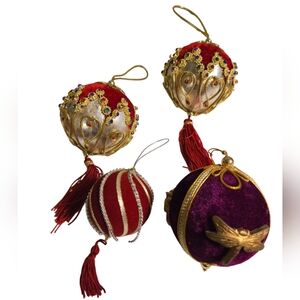 4 vintage maroon and gold with crystals dragonfly